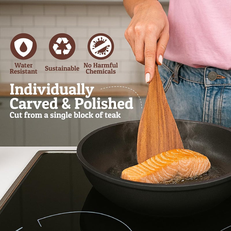 Priority Chef PriorityChef Premium Wooden Spoons for Cooking - 6pc with Utensil Holder, Spoon Rest and Hanging Hooks, Smooth Finish Teak Wooden Utensil Set, Heat-Resistant & Nonstick Safe, Ideal for Gifting - Image 4